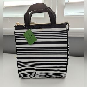 NWT Kate Spade Black & White Striped Insulated Lunch/Snack Bag/Tote